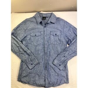 Burnside Mens Blue Chambray Long Sleeve Button Up Shirt B8255 Size Large